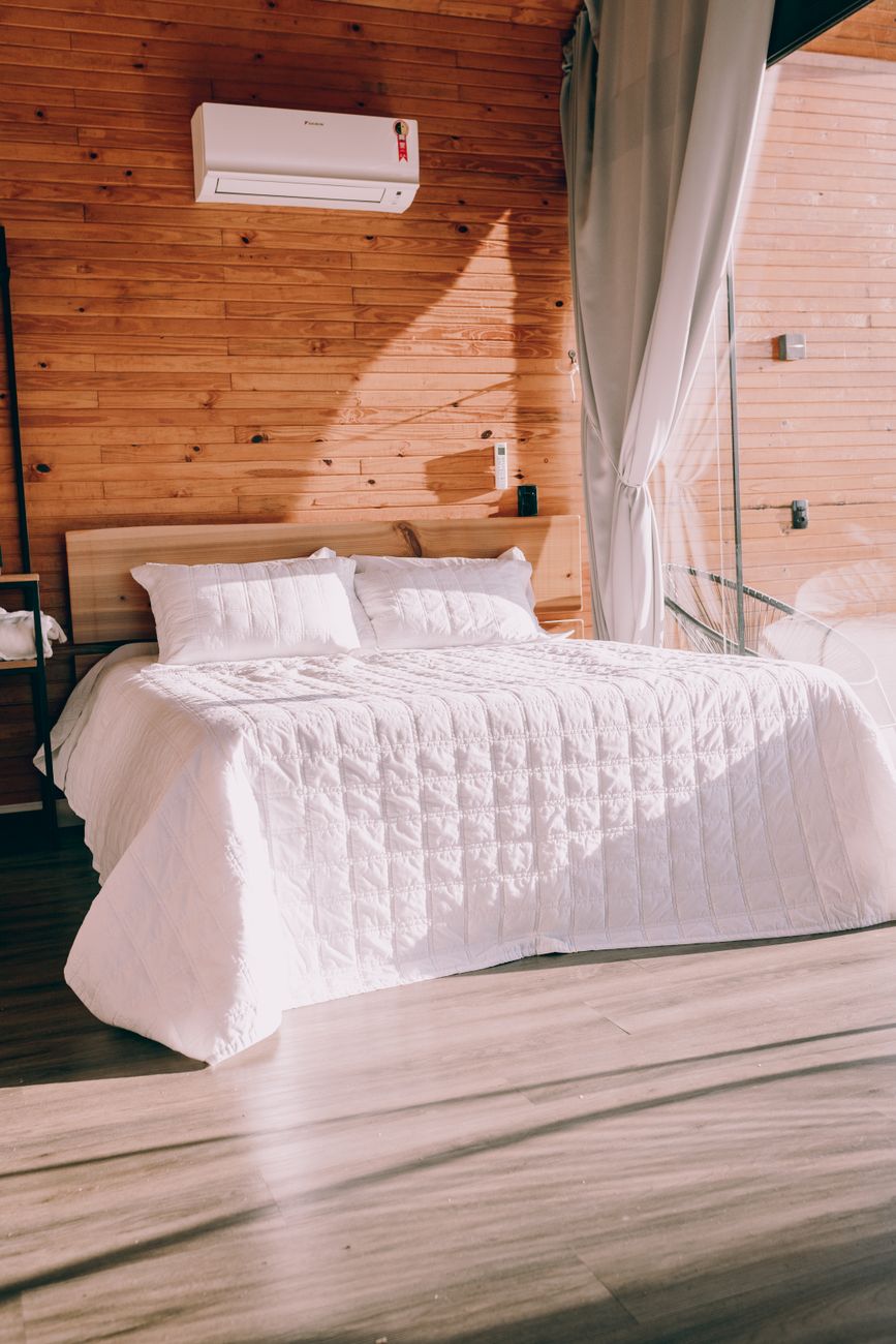 Bedroom with a solid timber platform bed