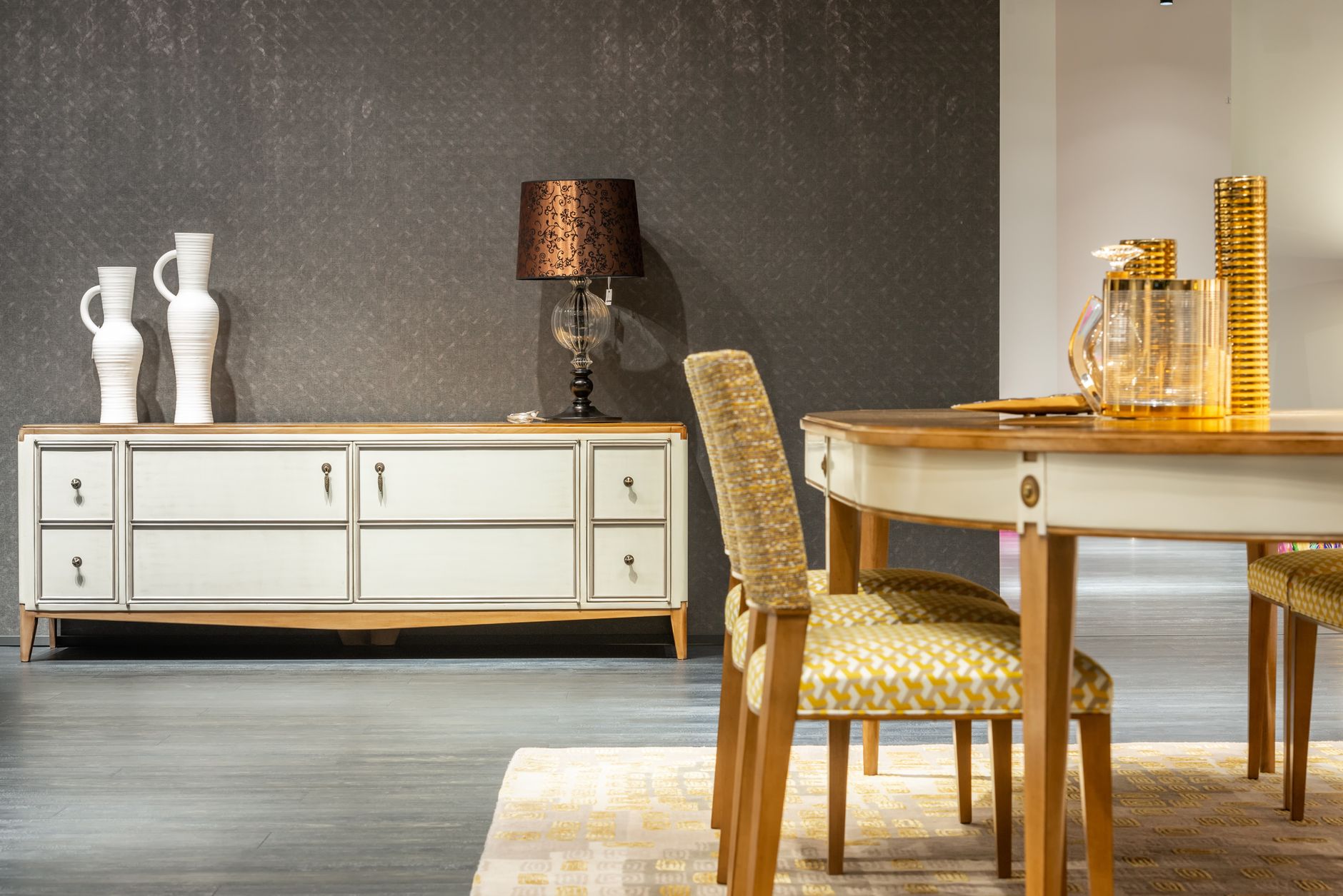 Oak dining table set for a family meal